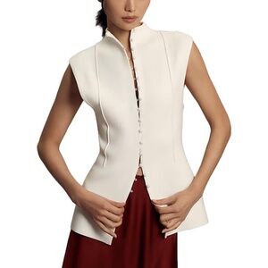 Anthropologie High Neck Cap Sleeve Cardigan sz XXS in Ivory Knit NWT